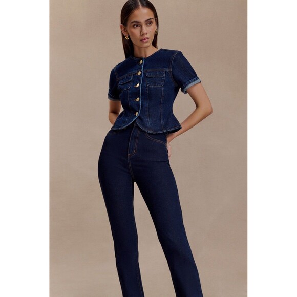 NEW NWT MESHKI Janessa Straight Leg Denim Jeans High Waist Indigo Blue - Picture 5 of 15